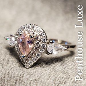 Double Halo Pink CZ Sterling Silver Plated Ring
